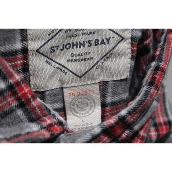 St John Bay Men Red Gray Plaid Button Down Size Large - Picture 2 of 8
